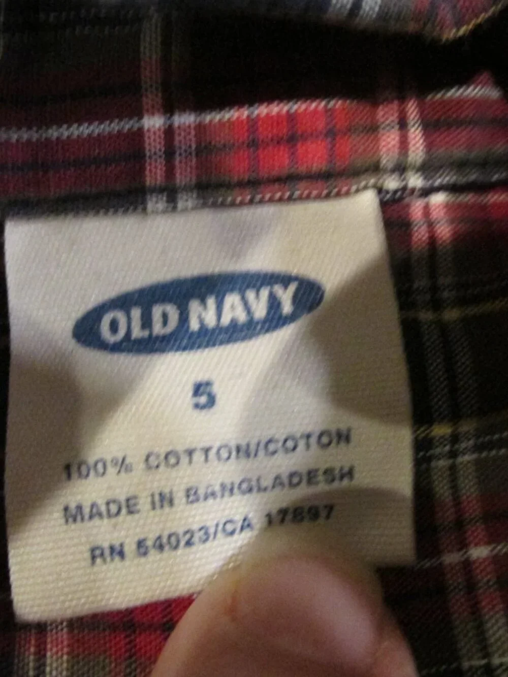 Old Navy Button Up Dress Shirt Boys 5 Red Black Plaid Short Sleeve Collared Top